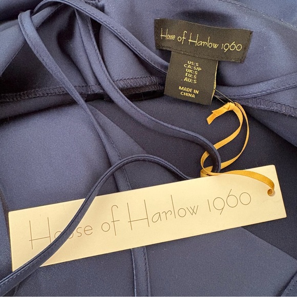 NEW House of Harlow Small S Strappy Open Back High Slit Satin Midi Navy Dress - Picture 6 of 9
